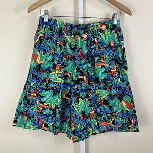 Vintage Toucan Dance Fast Lane Hawaiian All Over Print Shorts Womens XL Elastic